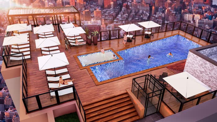 Commercial pool deck pergola