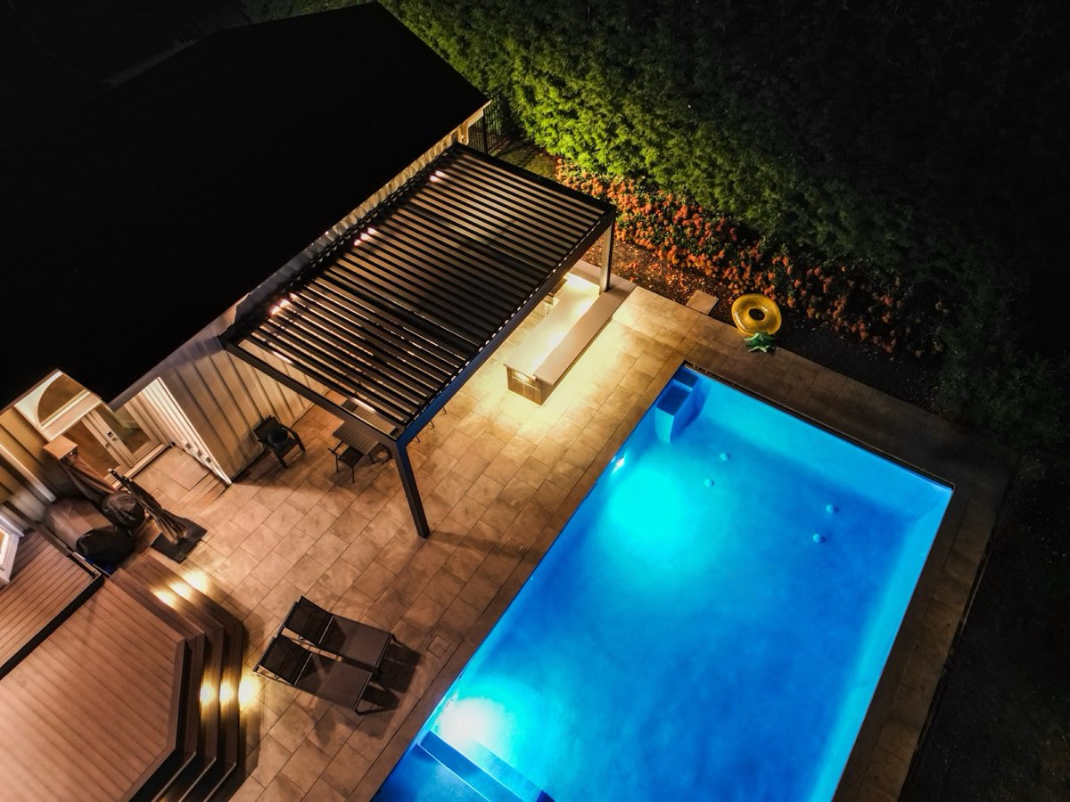 Drone view residential pergola